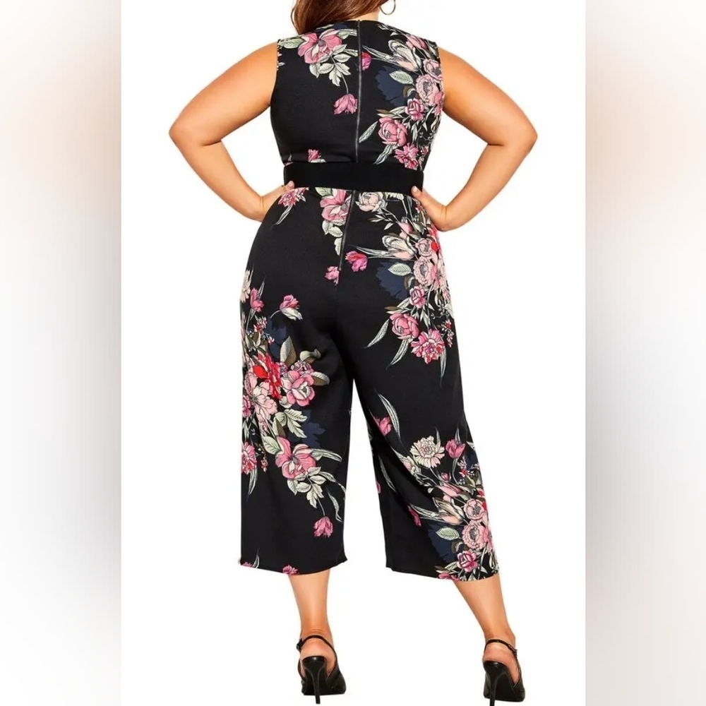 City Chic Sleeveless Black Floral Belted Jumpsuit, City Chic Size L=Size 20, NWT - Picture 5 of 7
